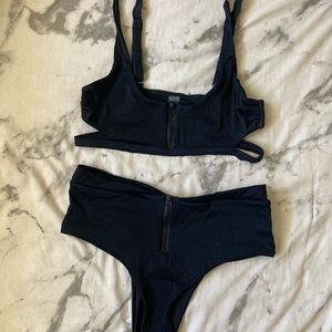 zipper front bikini set